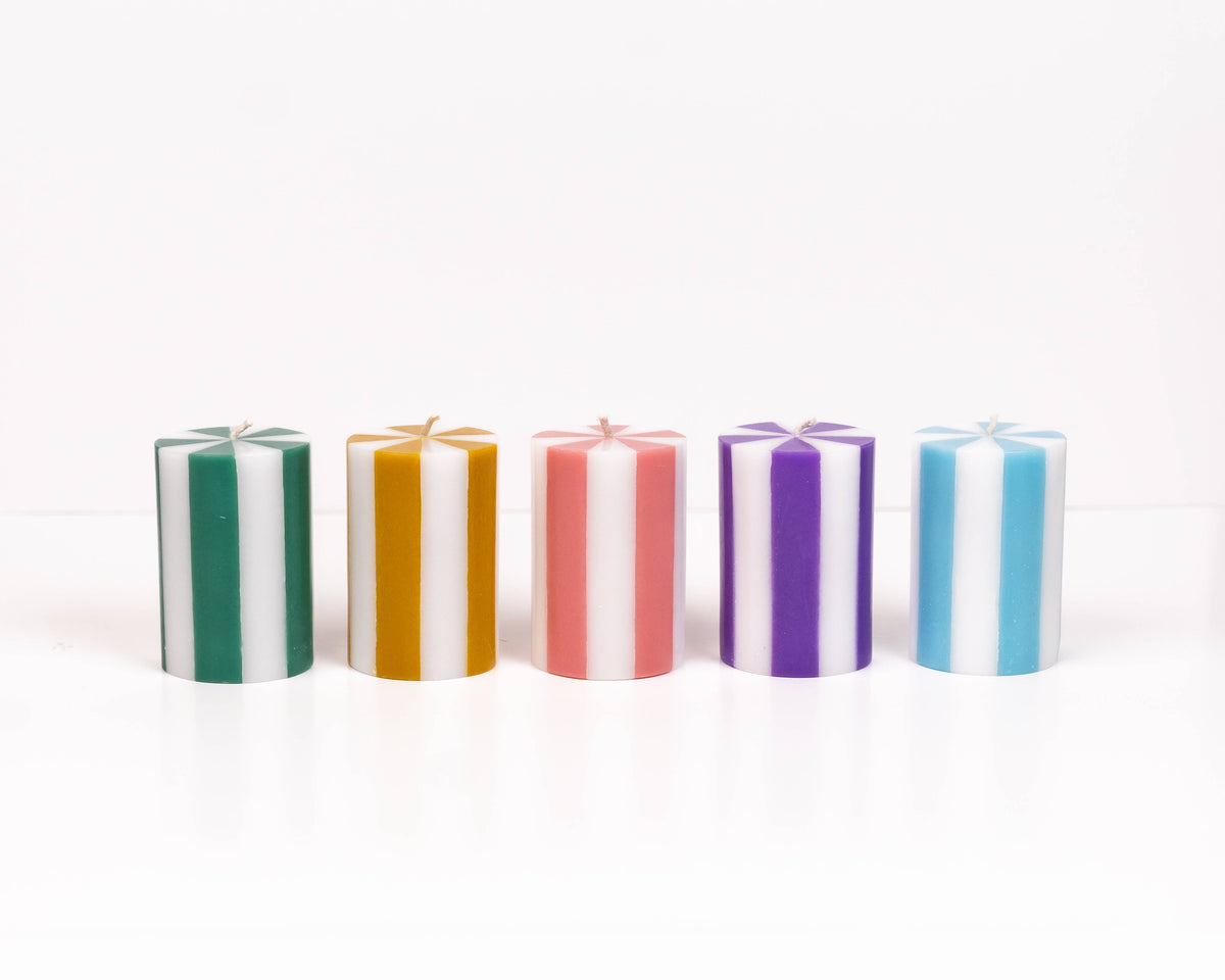 Stripe Pillar Candle S (STOCK): Bright Red / White