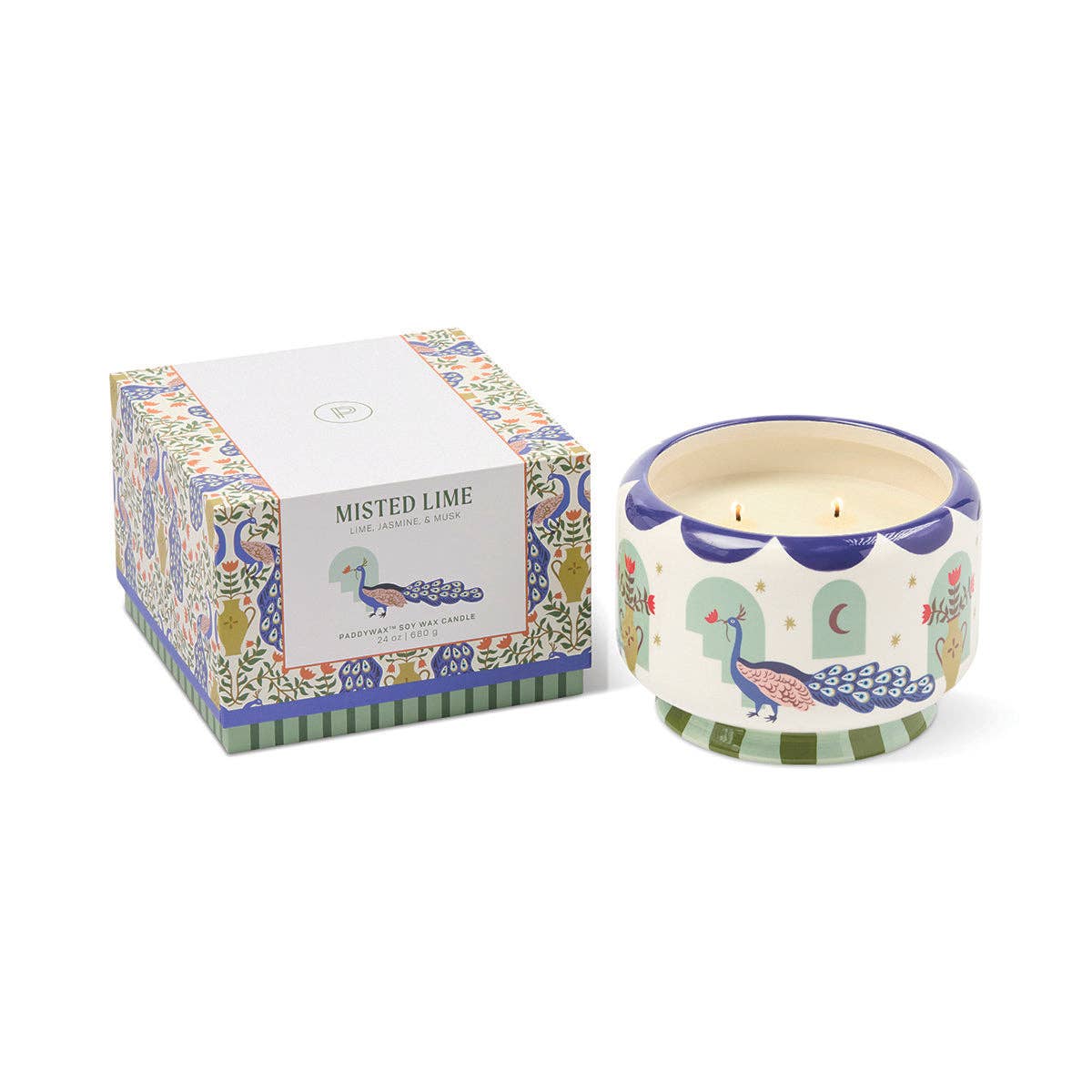 Paddywax A Dopo 24oz./680g Peacock Ceramic Candle - Misted Lime