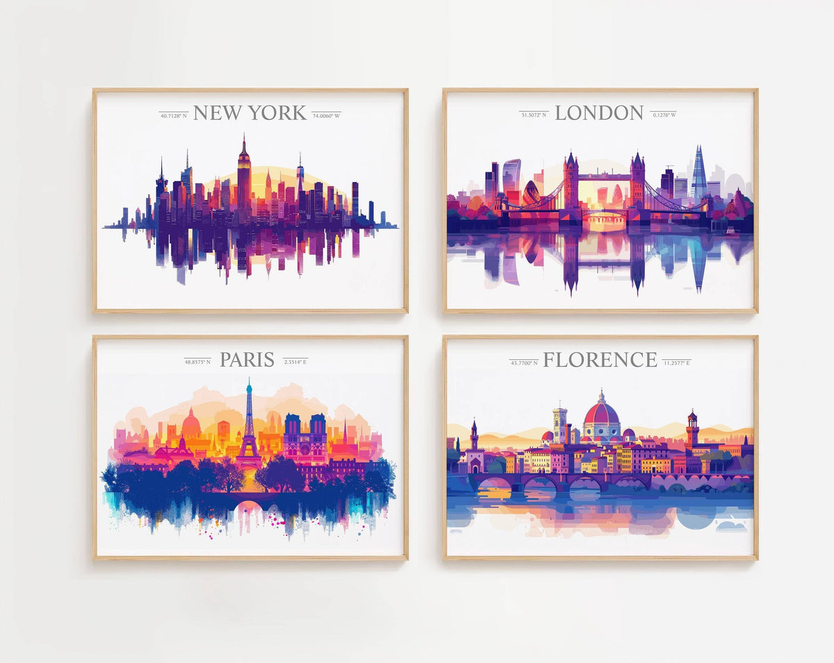 London Skyline Travel Poster Wall Art Landscape, Travel Print of London, London Art Lovers Gift,  UK Art Gift: Fine Art Print / A3 – 11.7 x 16.5