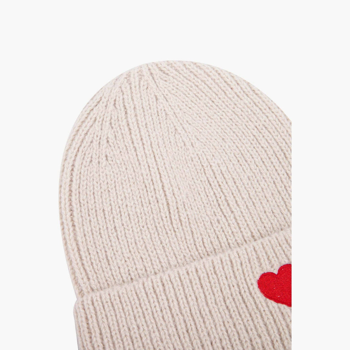 Austin Cream/Red Heart Embroidered Beanie Hat: One-size