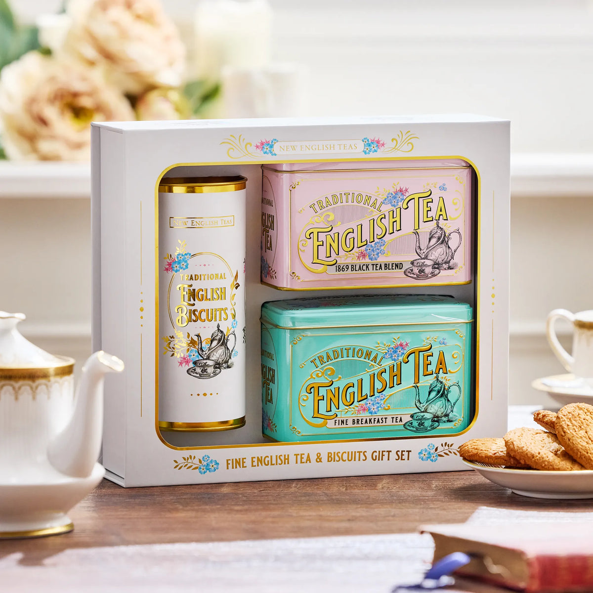 Vintage Victorian 40 Teabag Tin Twin Pack & Biscuits
