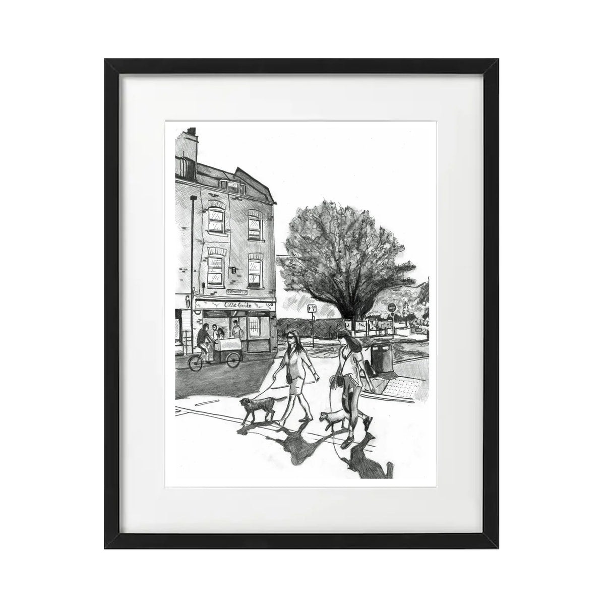 Bermondsey Street Pencil Drawing  - Walking the Dogs | London Art