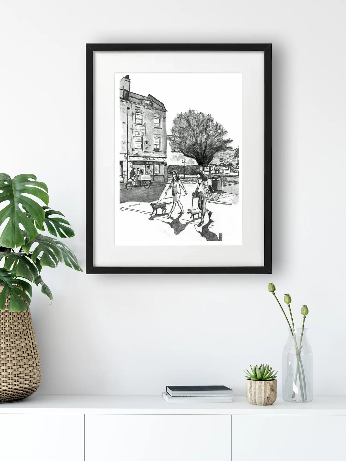 Bermondsey Street Pencil Drawing  - Walking the Dogs | London Art