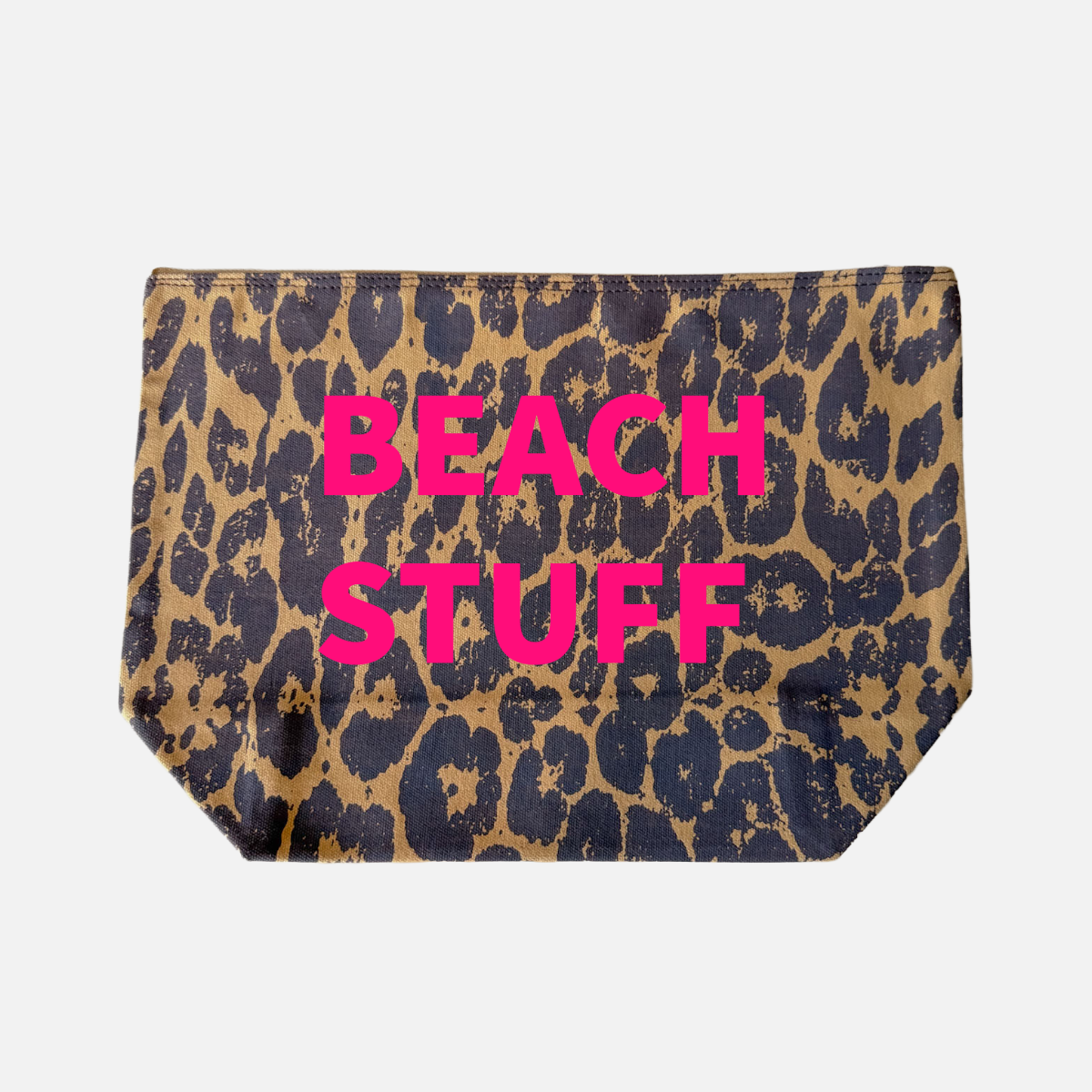 LEOPARD PRINT CANVAS POUCH WITH NEON PINK PRINT: MAKEUP STUFF