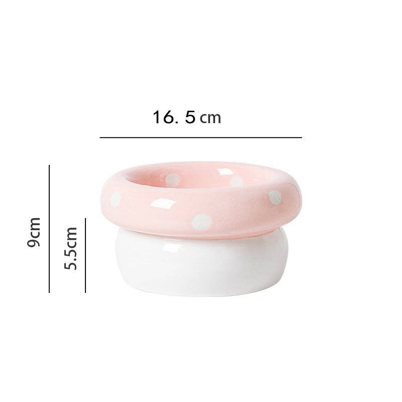 Mushroom Raised Cat Bowl Tilted Ceramic Pet Dish: Tall Red
