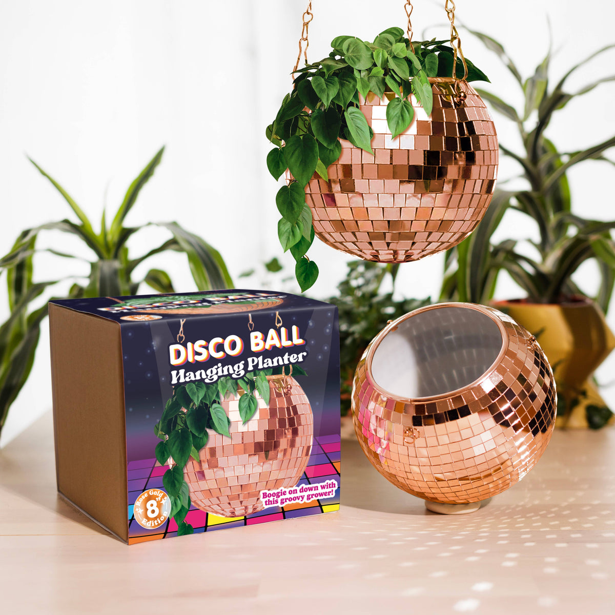 Disco Ball Hanging Planter Rose Gold 8-inch | Giftware