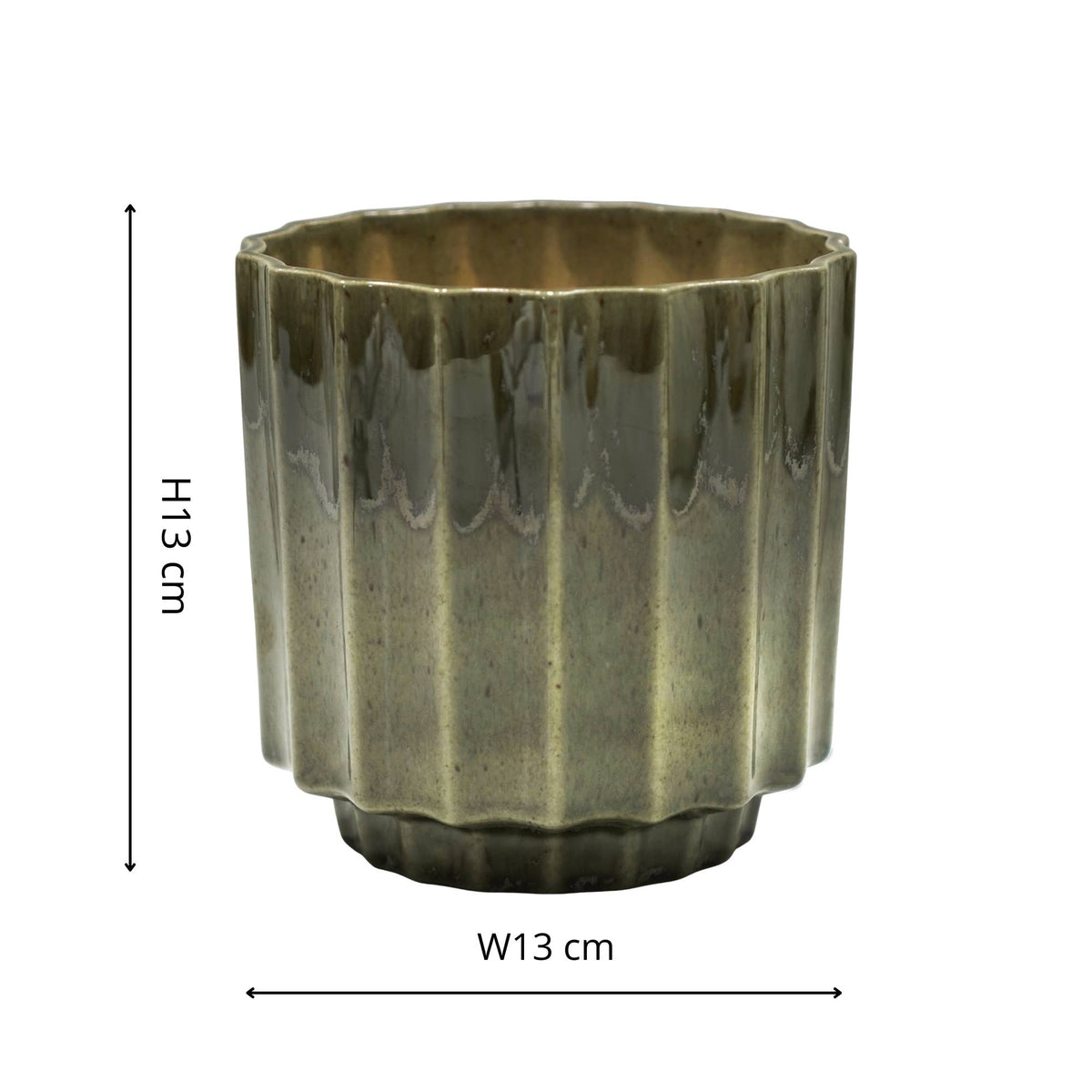Lugano Scalloped Reactive Planter: Green / 13 cm