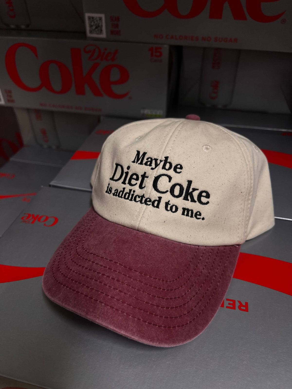Diet Coke Embroidered Contrast Vintage Cap: Vintage red