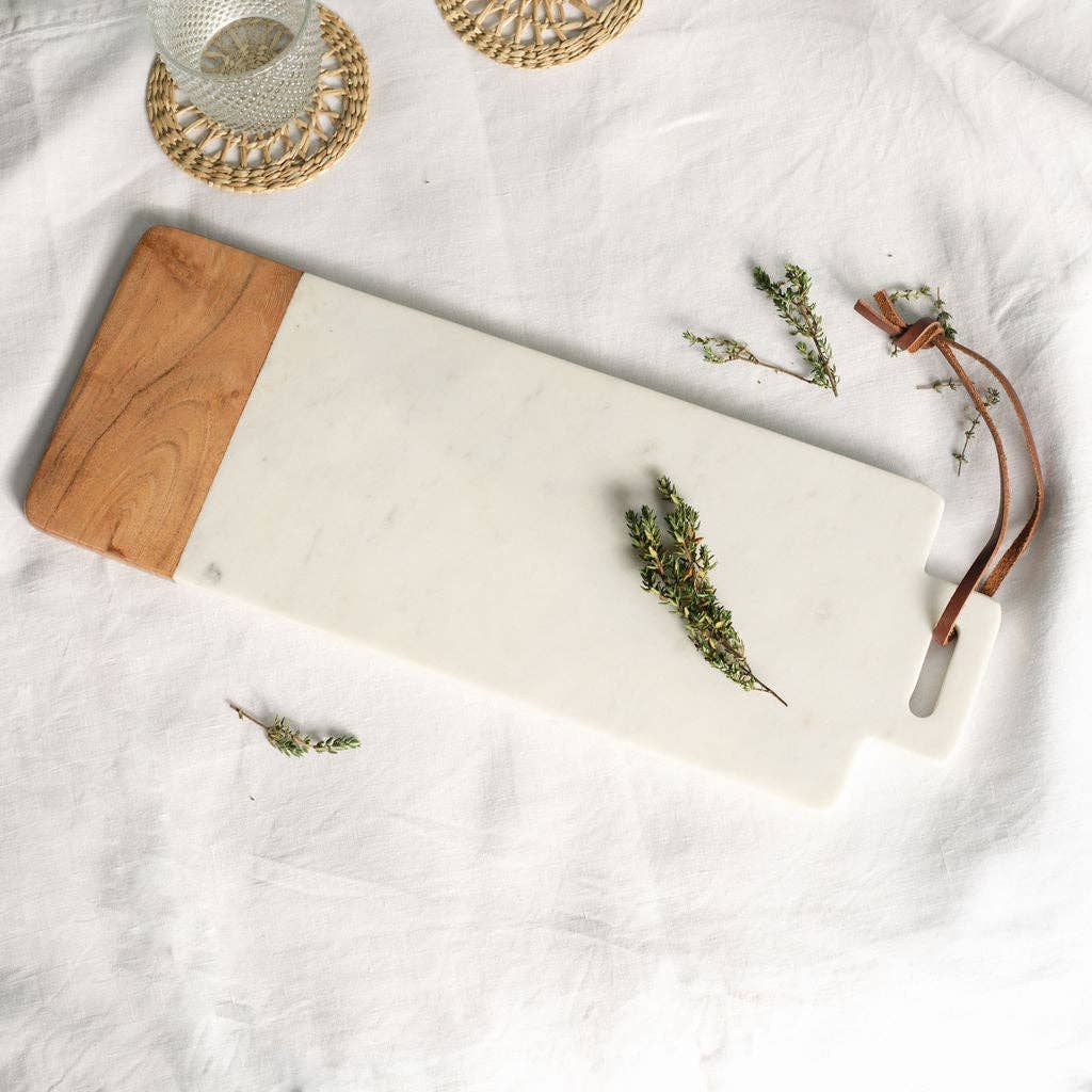 White Marble & Mango Wood Serving Platter