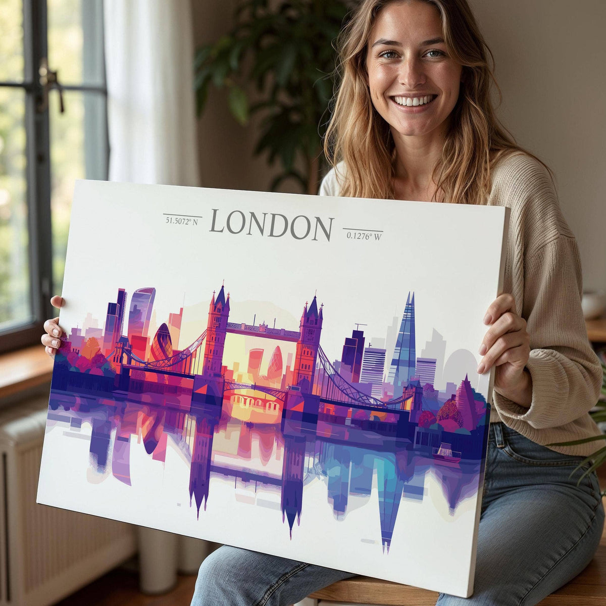 London Skyline Travel Poster Wall Art Landscape, Travel Print of London, London Art Lovers Gift,  UK Art Gift: Fine Art Print / A3 – 11.7 x 16.5