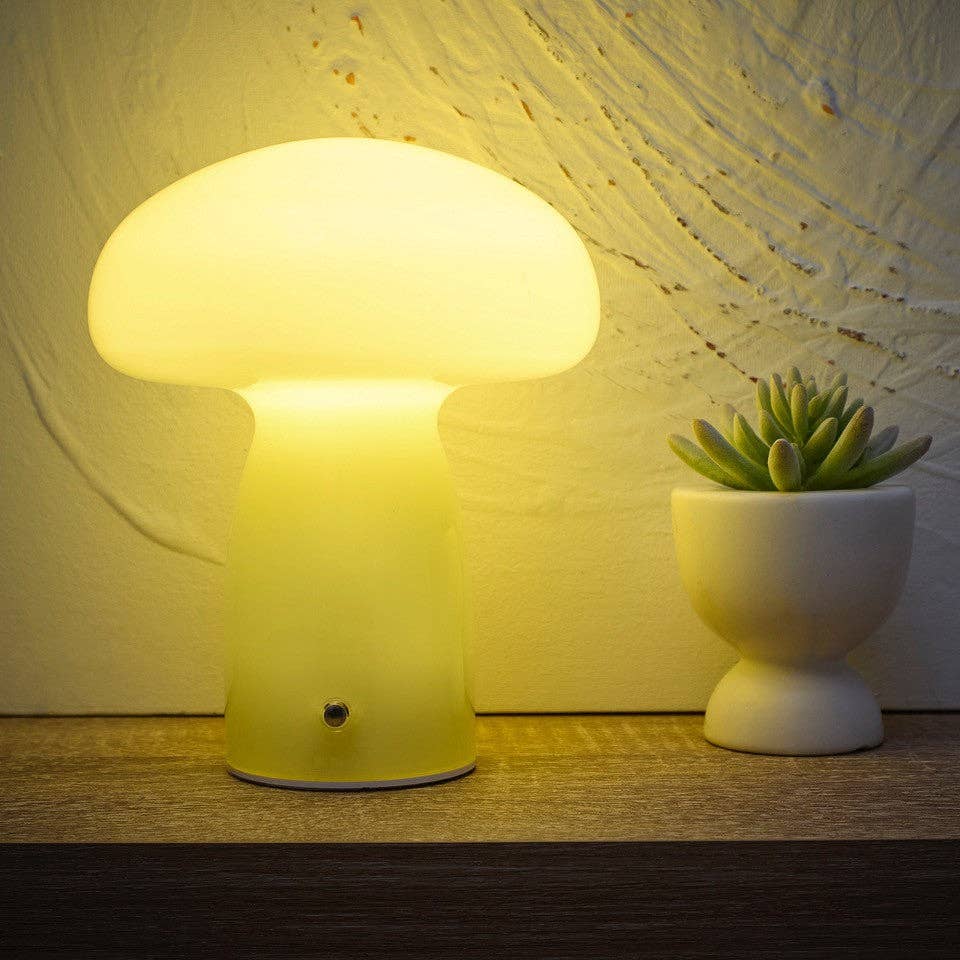 Mushroom Toadstool Glass Table Lamp in White, Duck egg Blue, Green, Lemon, Mocha and Brown - Rechargeable Lamps: Mocha