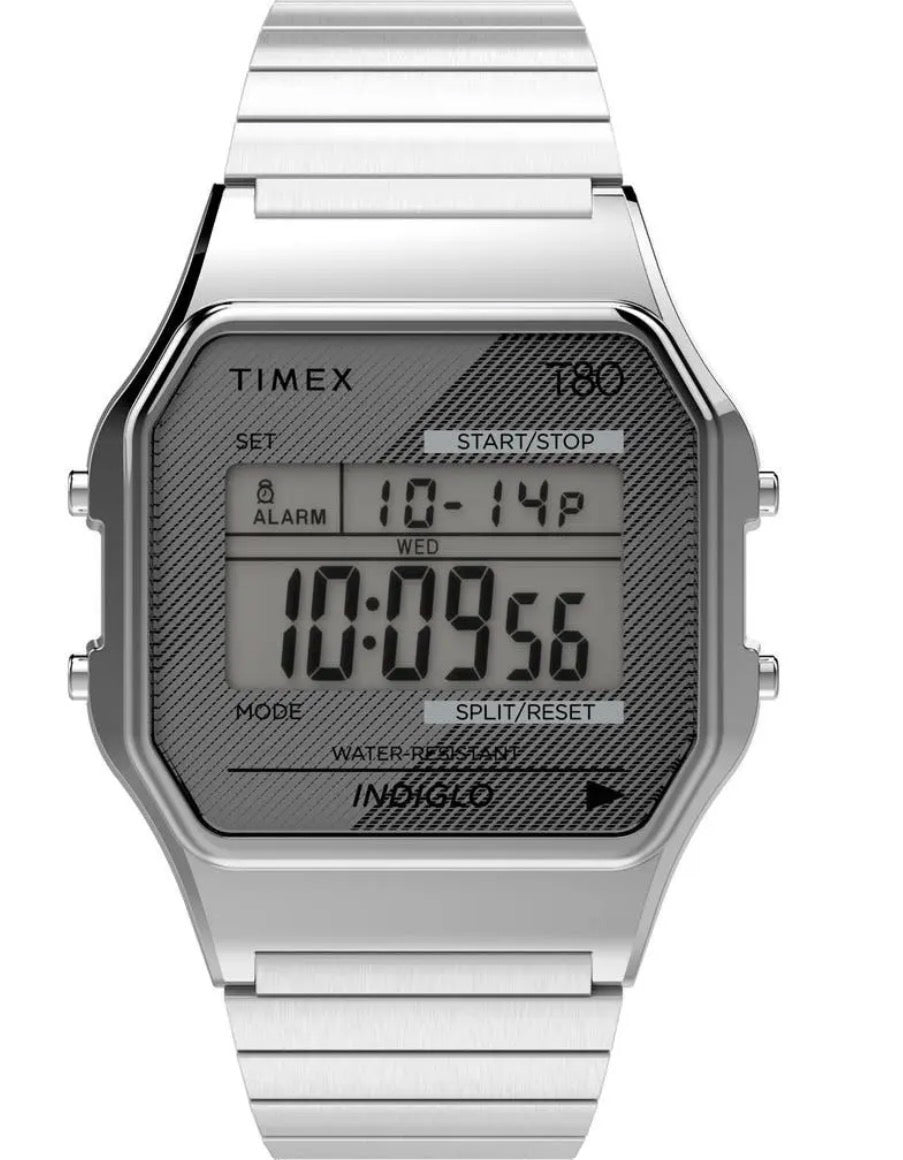 Timex T80 Silver 34mm Digital Watch
