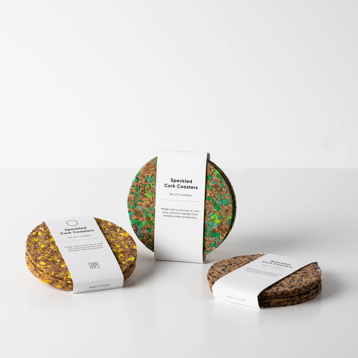 Speckled Round Cork Coasters Set of 4 - Green