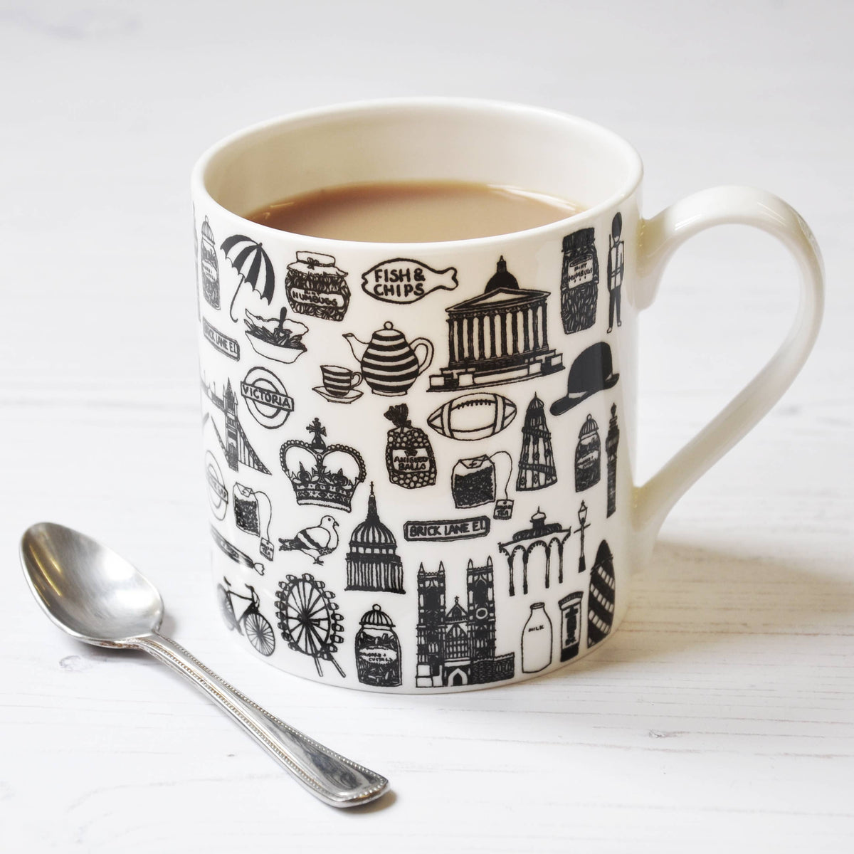 British Illustrated Black And White Mug: Default Title