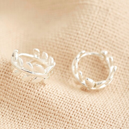 Fern Leaf Huggie Hoop Earrings: Silver