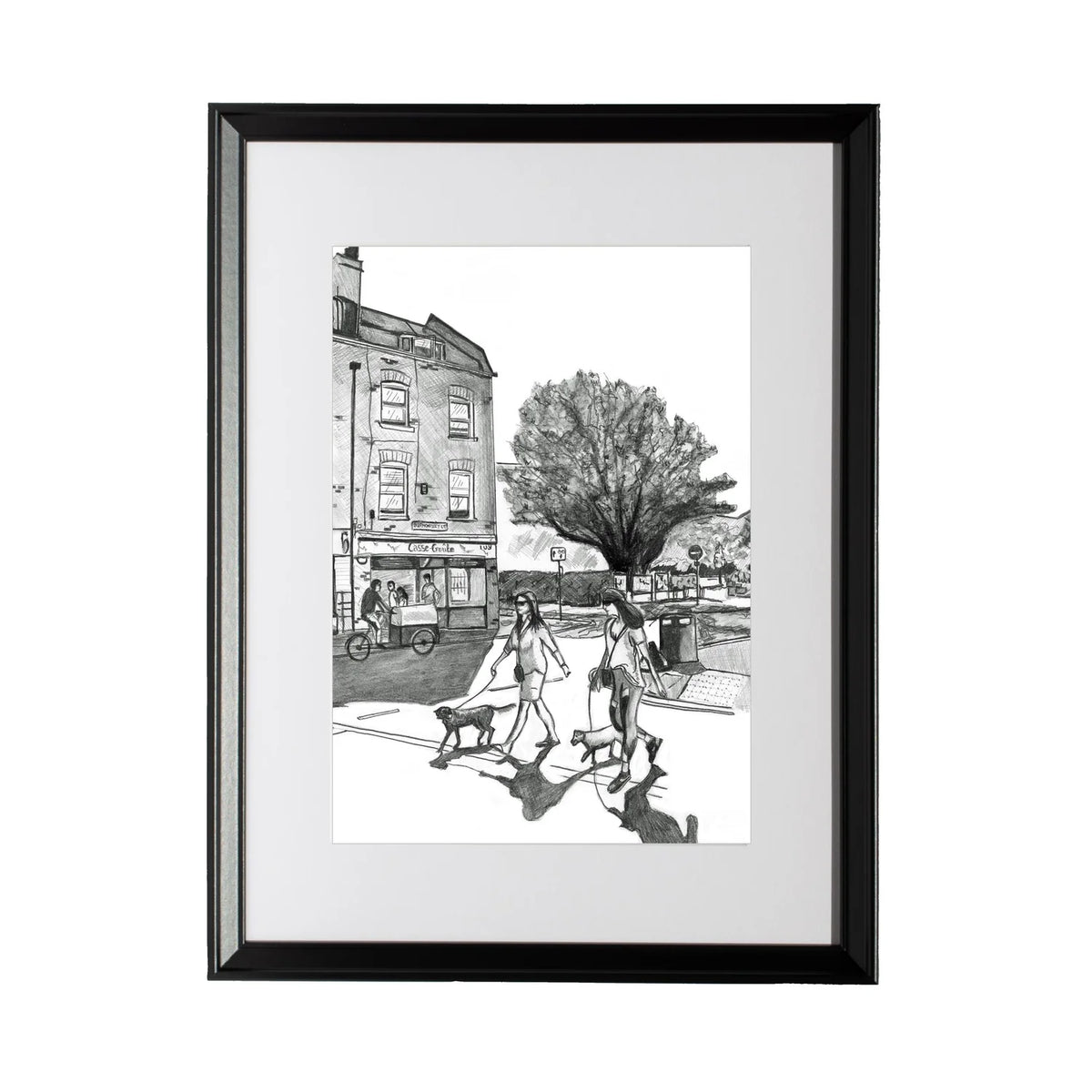 Bermondsey Street Pencil Drawing  - Walking the Dogs | London Art