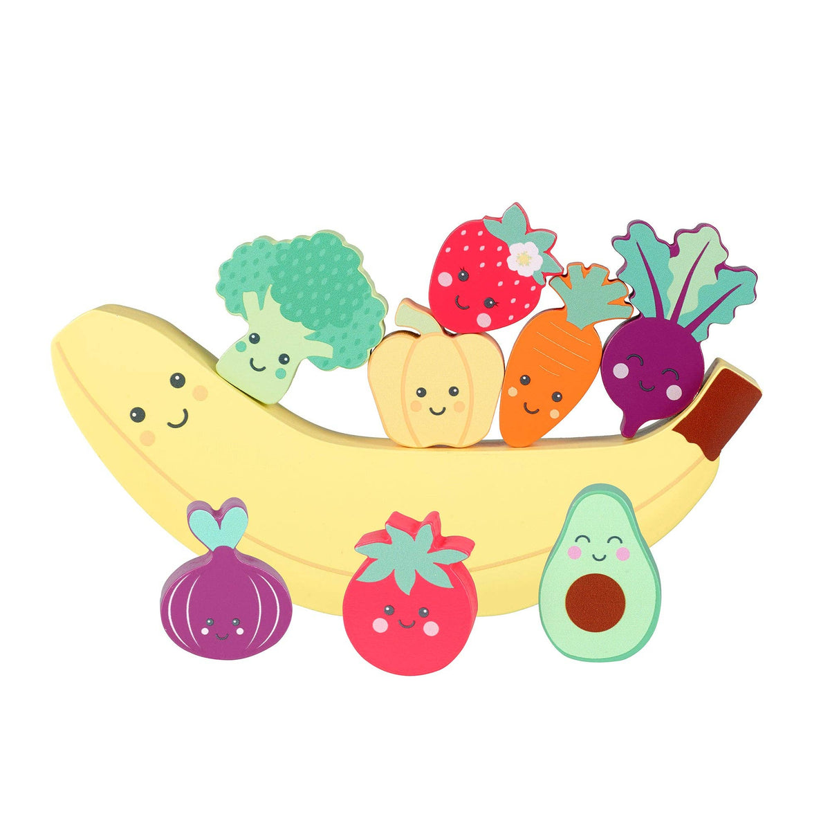 Happy Wooden Veggies &amp; Friends Balancing Game