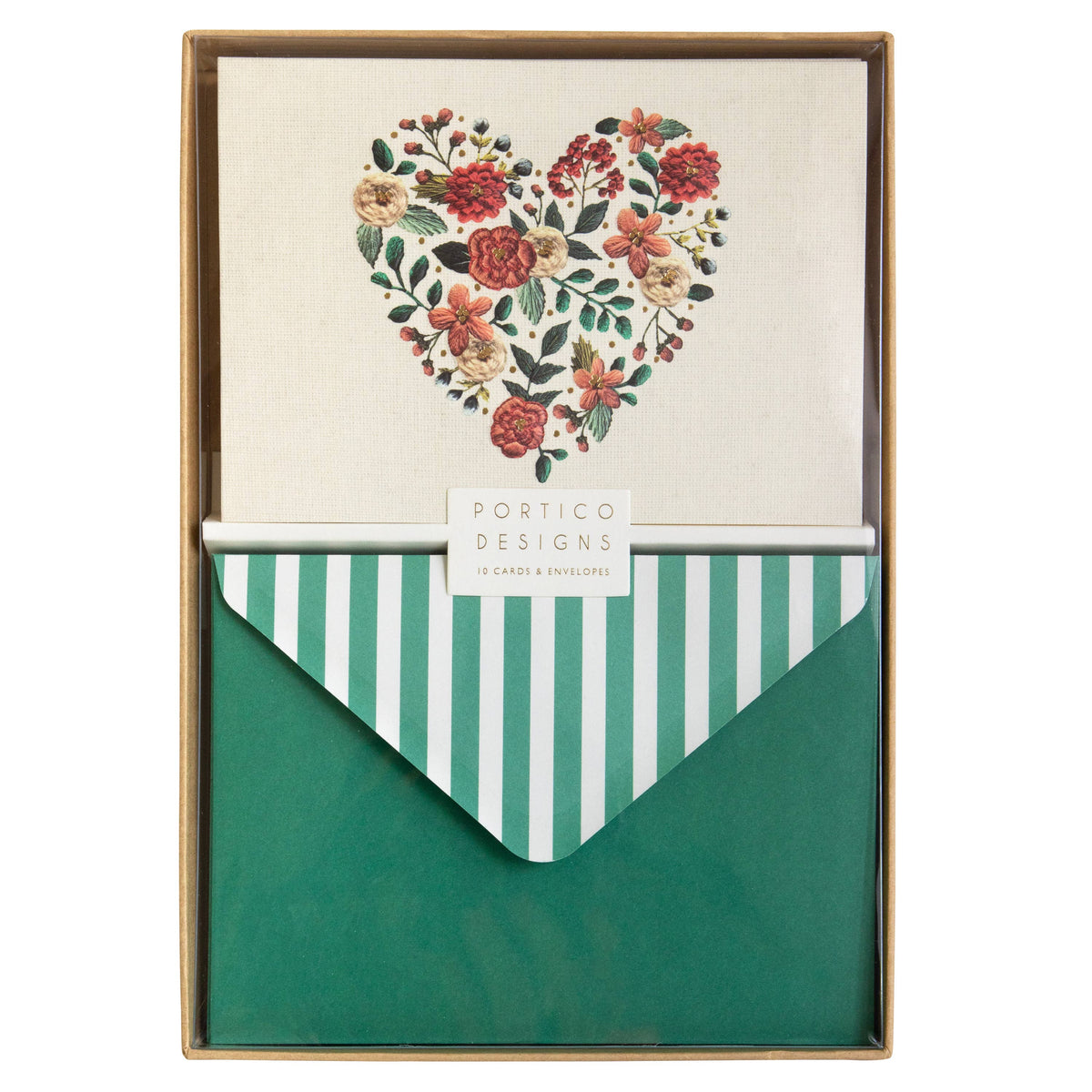 Boxed Notecard Set with Embroidered Heart Design: Paper