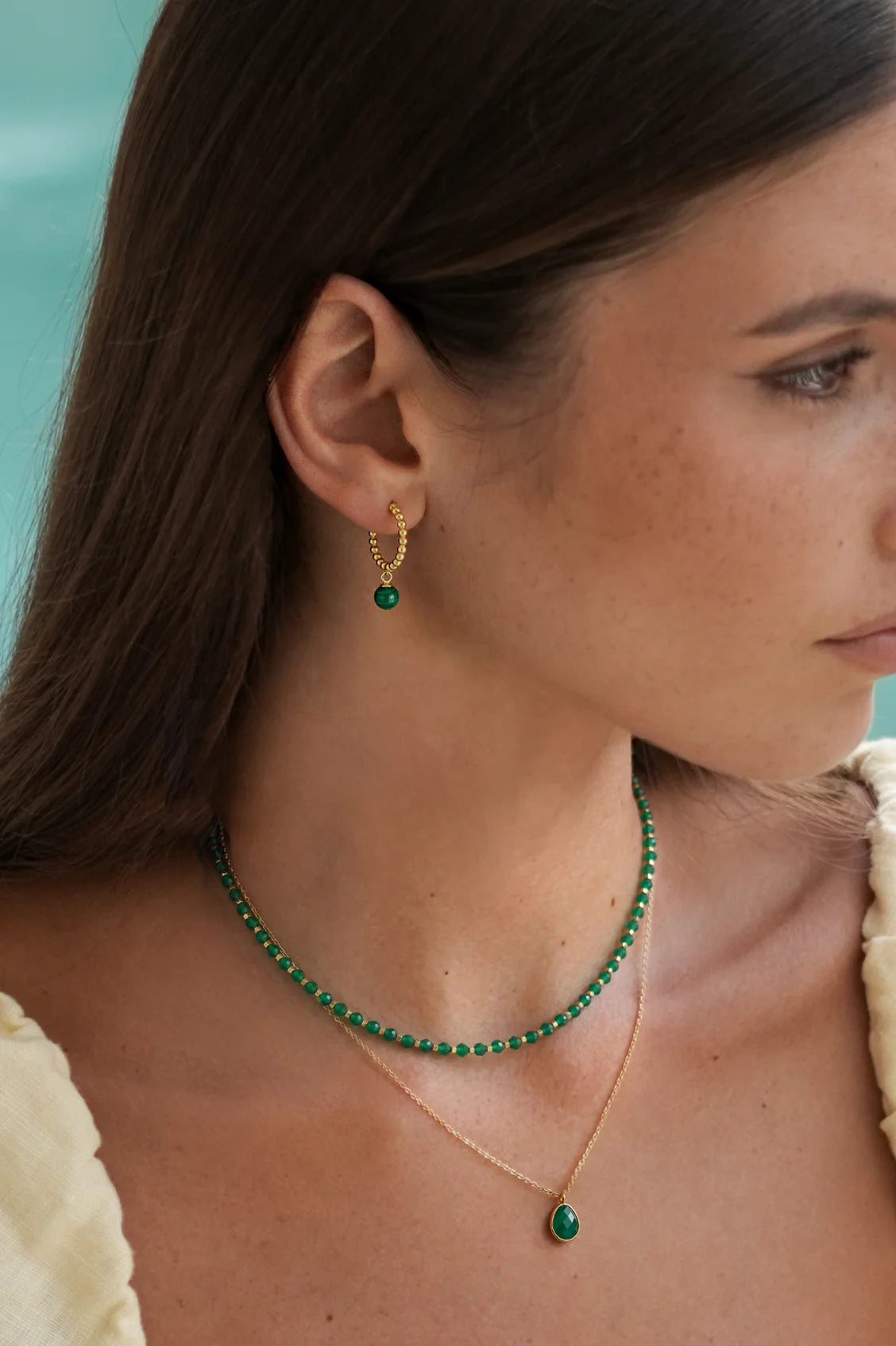 Wellness Faceted Green Agate Gemstone Teardrop Necklace
