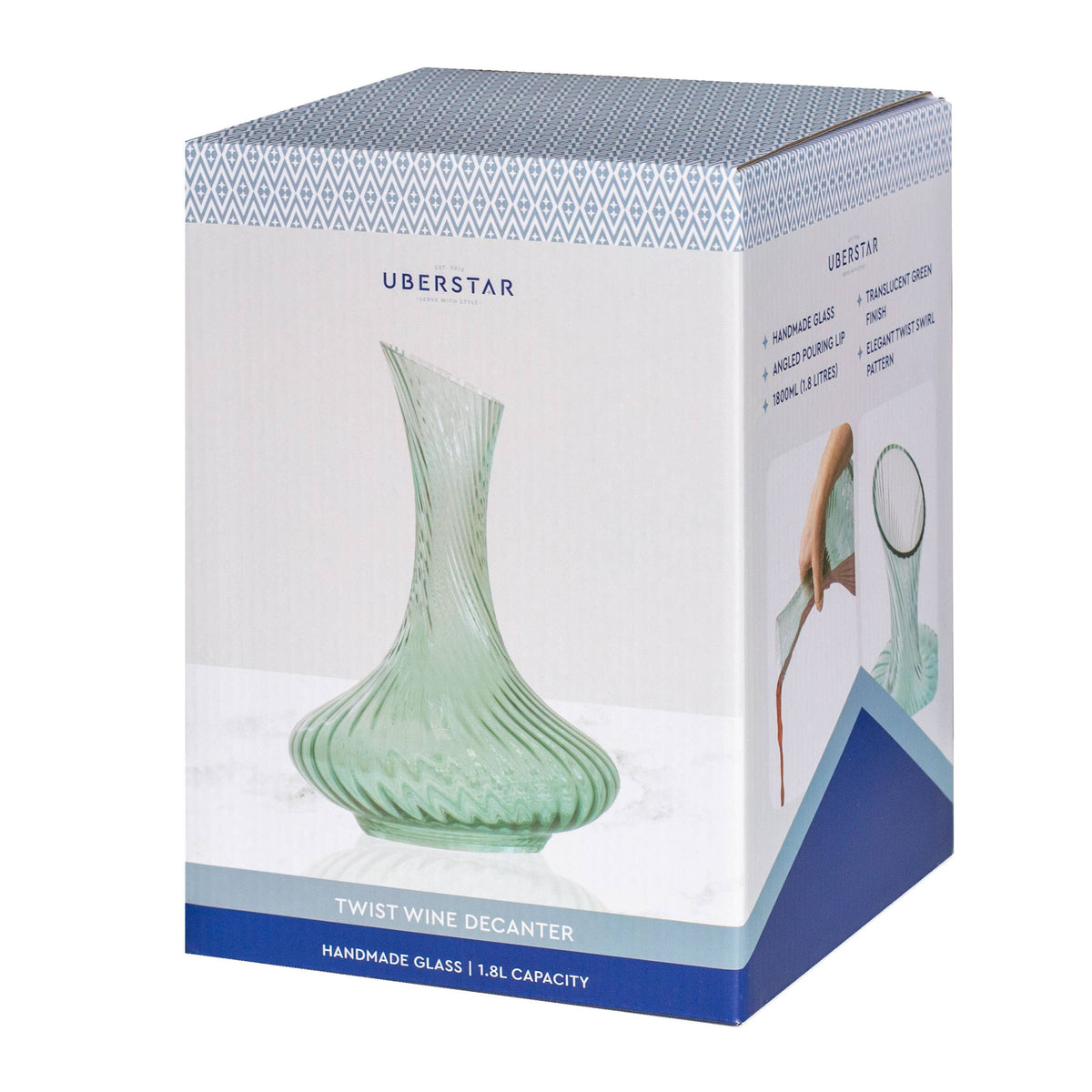Twist Green Coloured Glass Wine Decanter