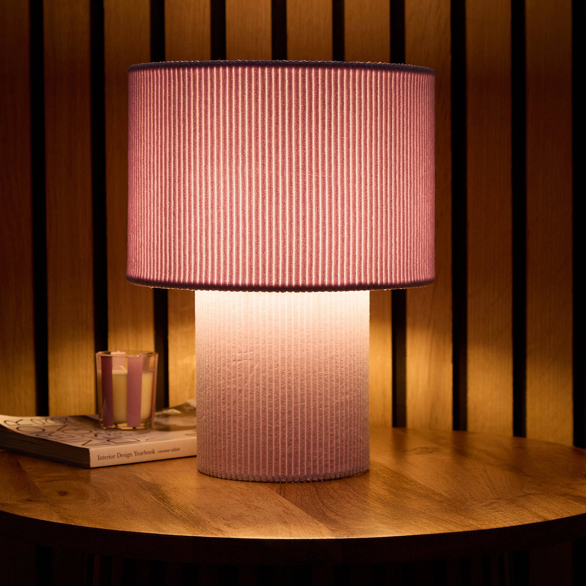 Striped Velvet Table Lamps in a Corduroy Design Available in Ivory, White, Lilac, Dark Green, Soft Green and Brown: Brown