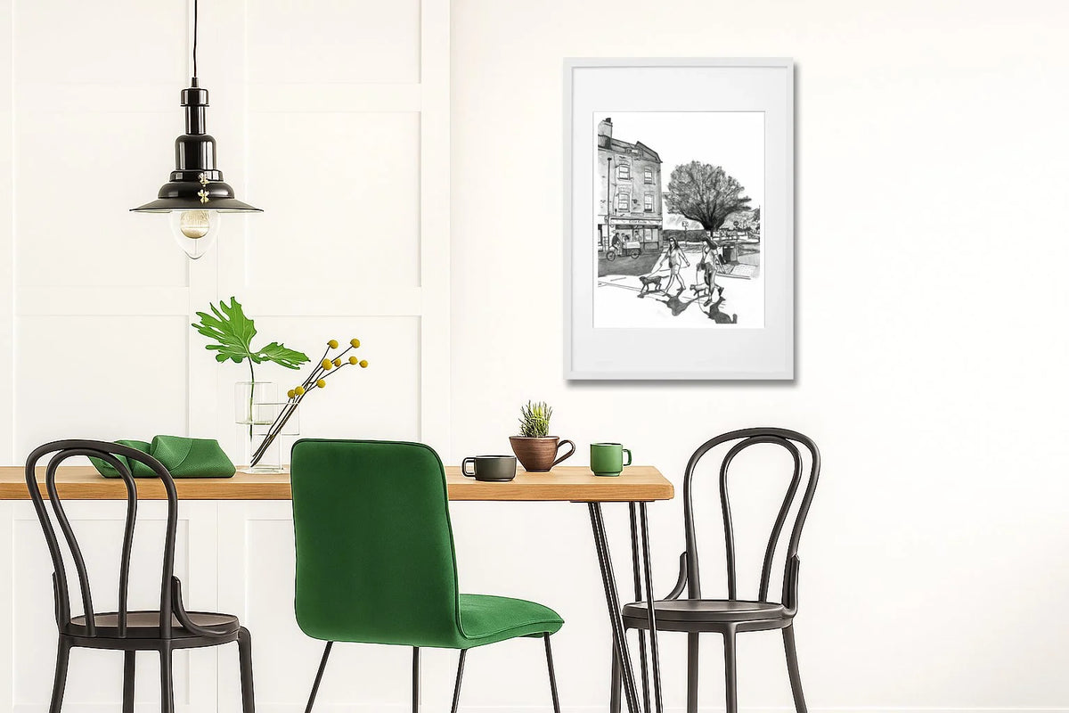 Bermondsey Street Pencil Drawing  - Walking the Dogs | London Art