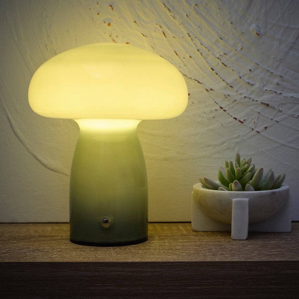 Mushroom Toadstool Glass Table Lamp in White, Duck egg Blue, Green, Lemon, Mocha and Brown - Rechargeable Lamps: Mocha