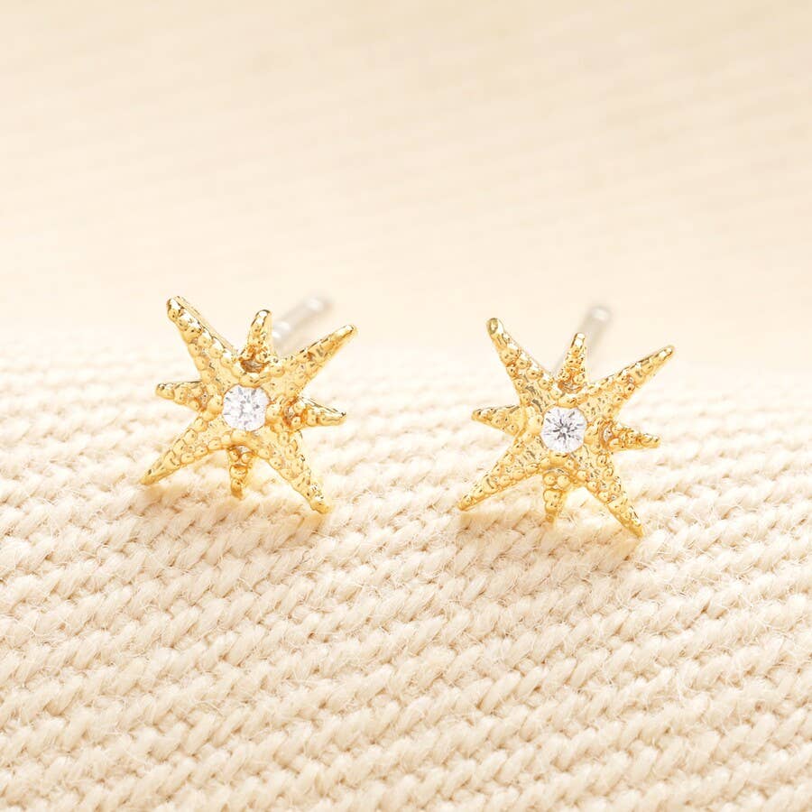 Tiny Crystal Centre Star Stud Earrings in Gold