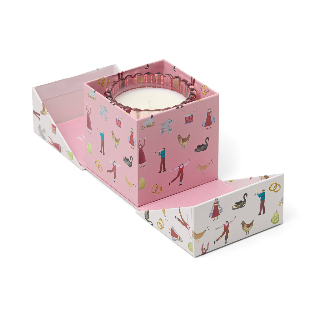 Christmas 4.5oz/127g Ribbed Glass Candle - Pink - Pink Peppermint