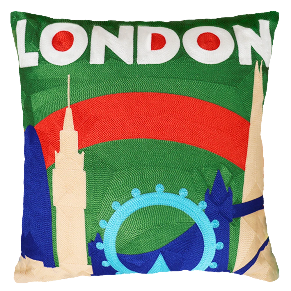 London Skyline Needlepoint Pillow