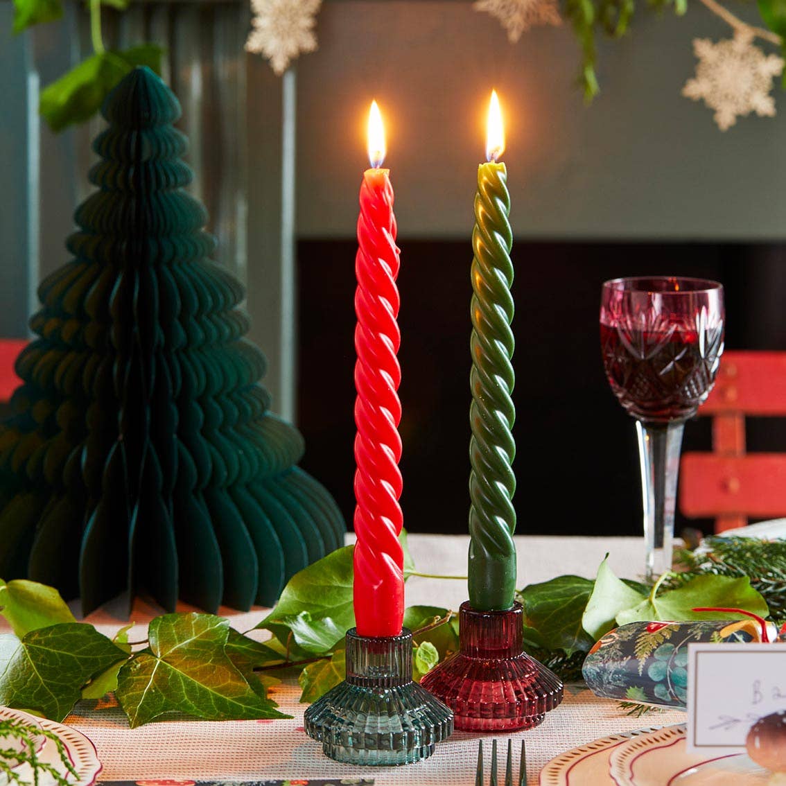 Small Sage Green Glass Candle Holder | Holiday Candles |