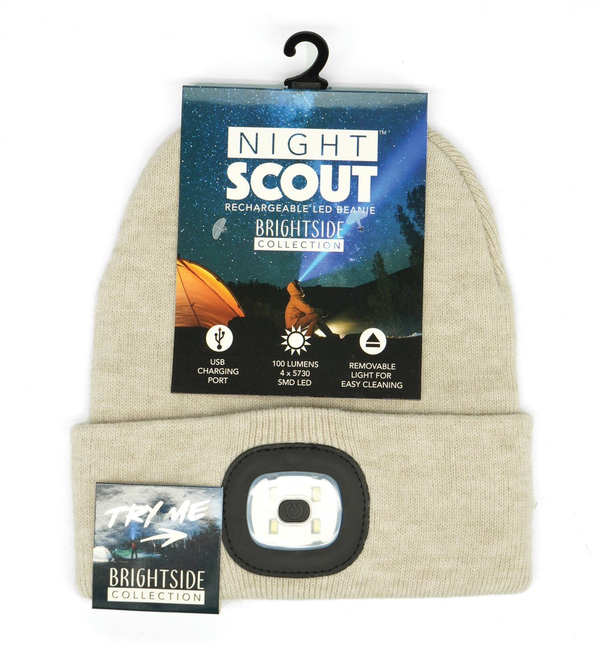 Night Scope Brightside Rechargeable LED Beanie Open Stock: Oat
