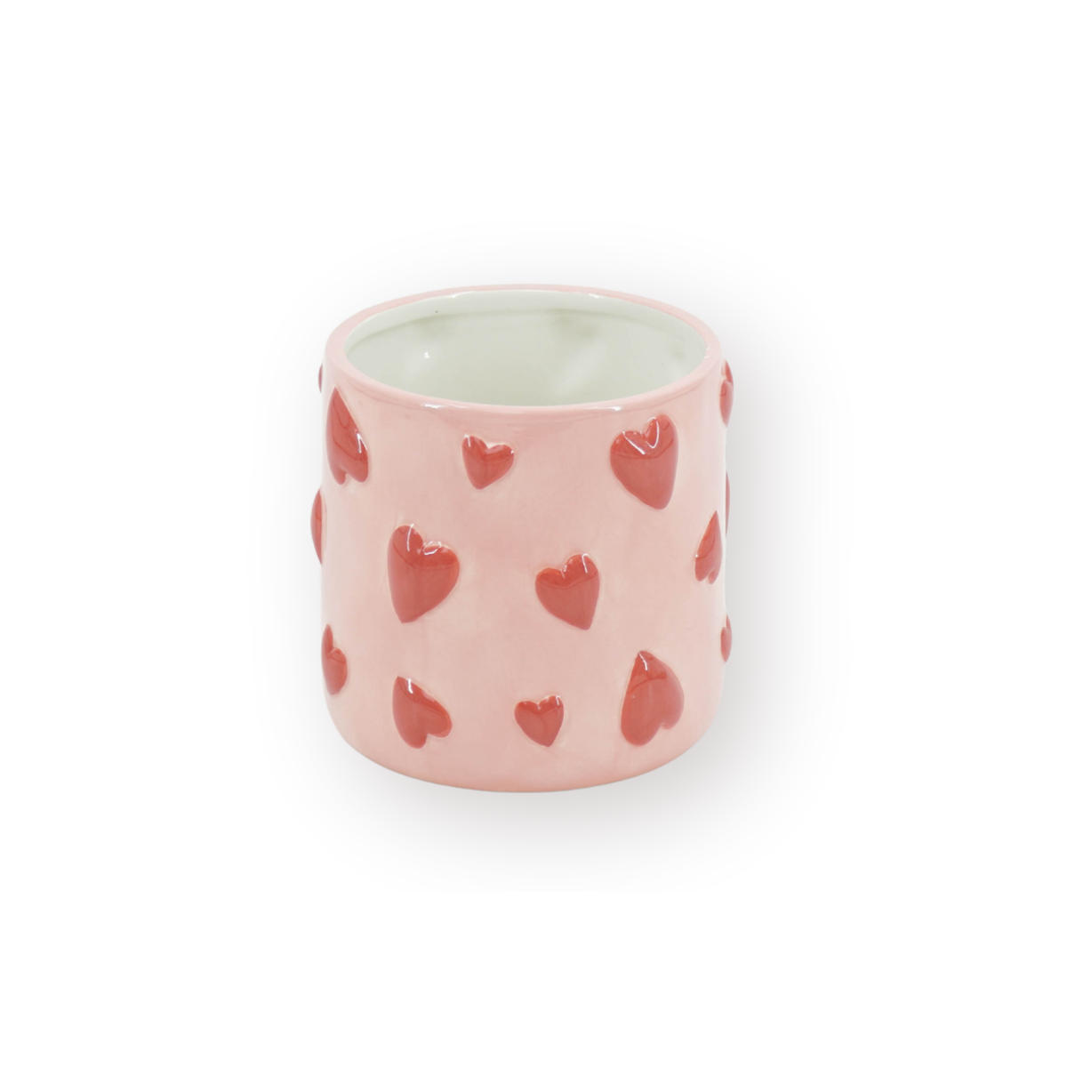 Pot - Planter - Hearts - Dolomite - Pink/Red - 12.5x12.5x13 cm