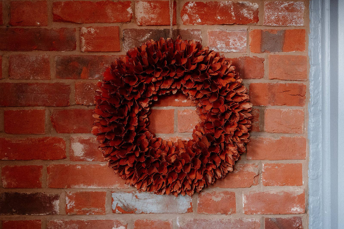 Sparkly Orange Autumnal Wooden Wreath