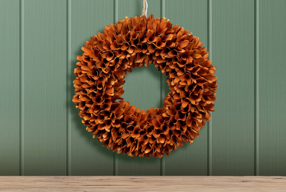 Sparkly Orange Autumnal Wooden Wreath