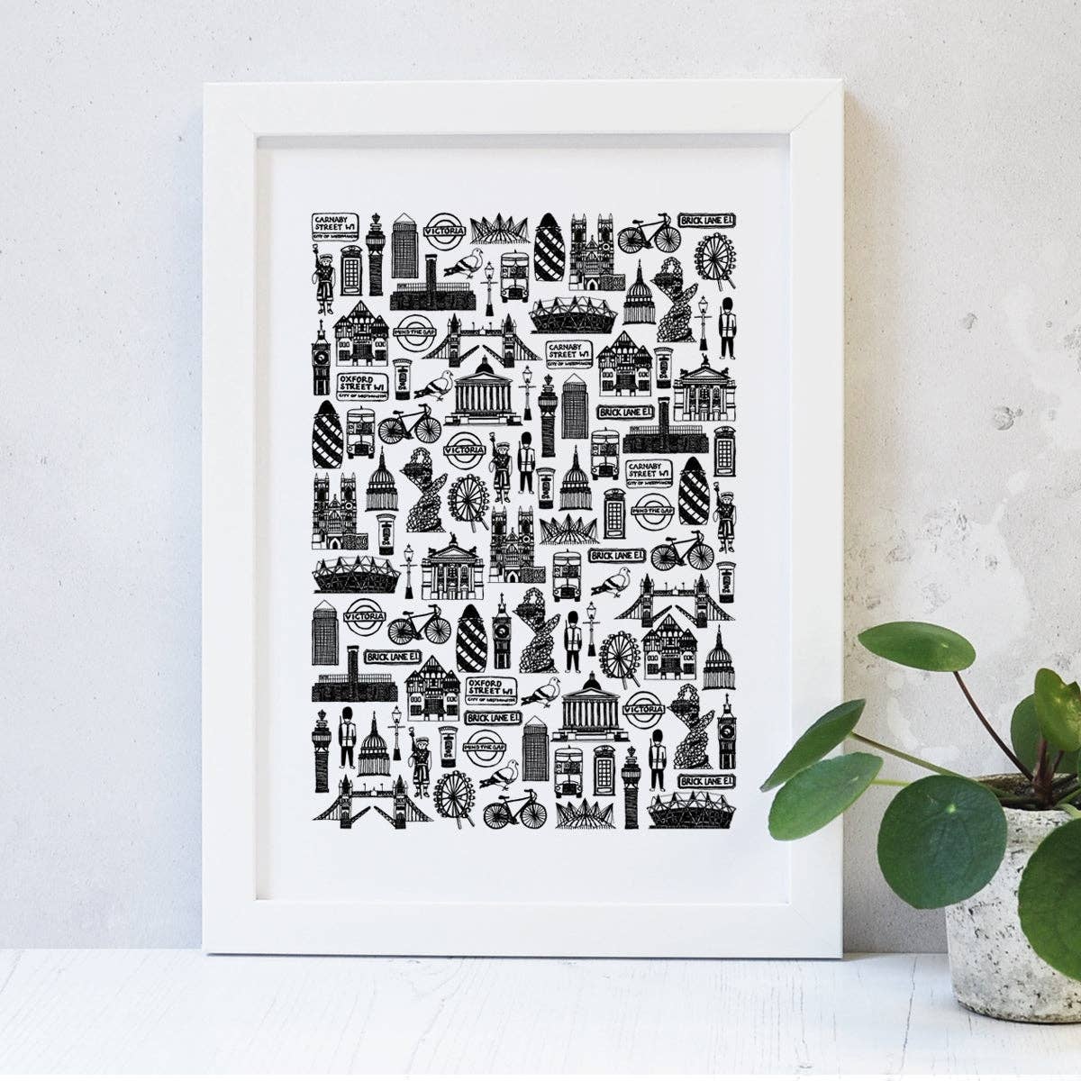 London Illustrated Black And White Print: A3 unframed