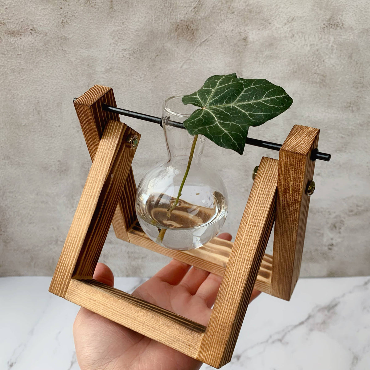 Glass Planter Bulb Vase with Wooden Stand: Frame 3 Glasses