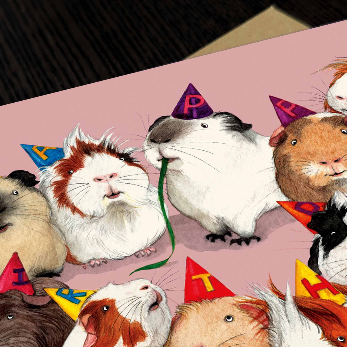 Guinea pigs in party hats card, Cute piggy Birthday card