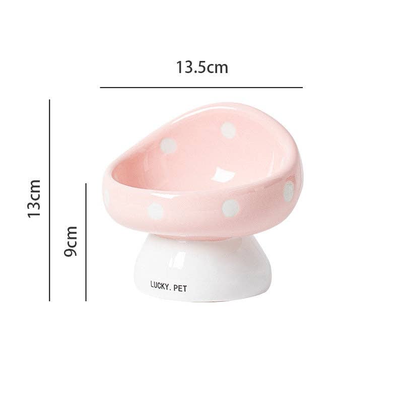 Mushroom Raised Cat Bowl Tilted Ceramic Pet Dish: Tall Red