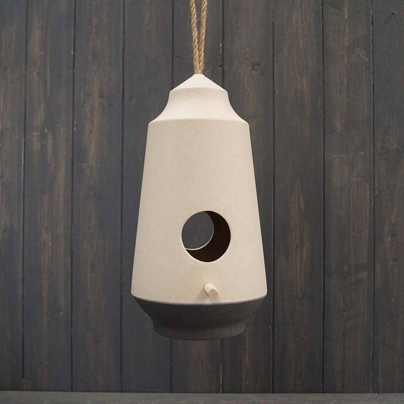 Earthy Natural/Anthracite Bamboo 2-Tone Hanging Birdhouse