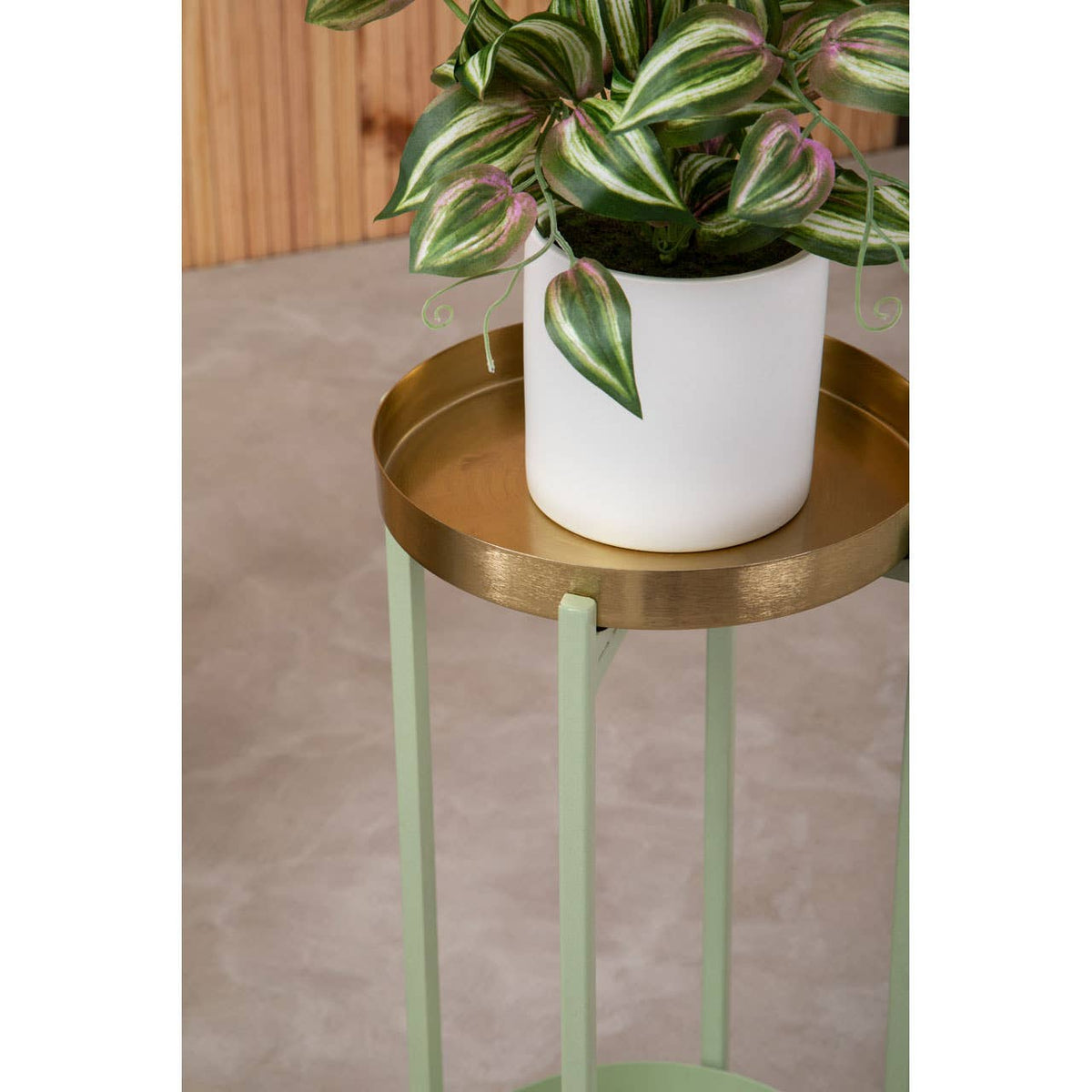 Sabria Green and Gold Tiw Tier Plant Stand