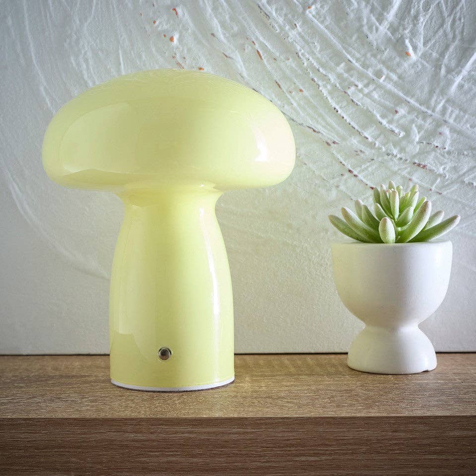 Mushroom Toadstool Glass Table Lamp in White, Duck egg Blue, Green, Lemon, Mocha and Brown - Rechargeable Lamps: Mocha