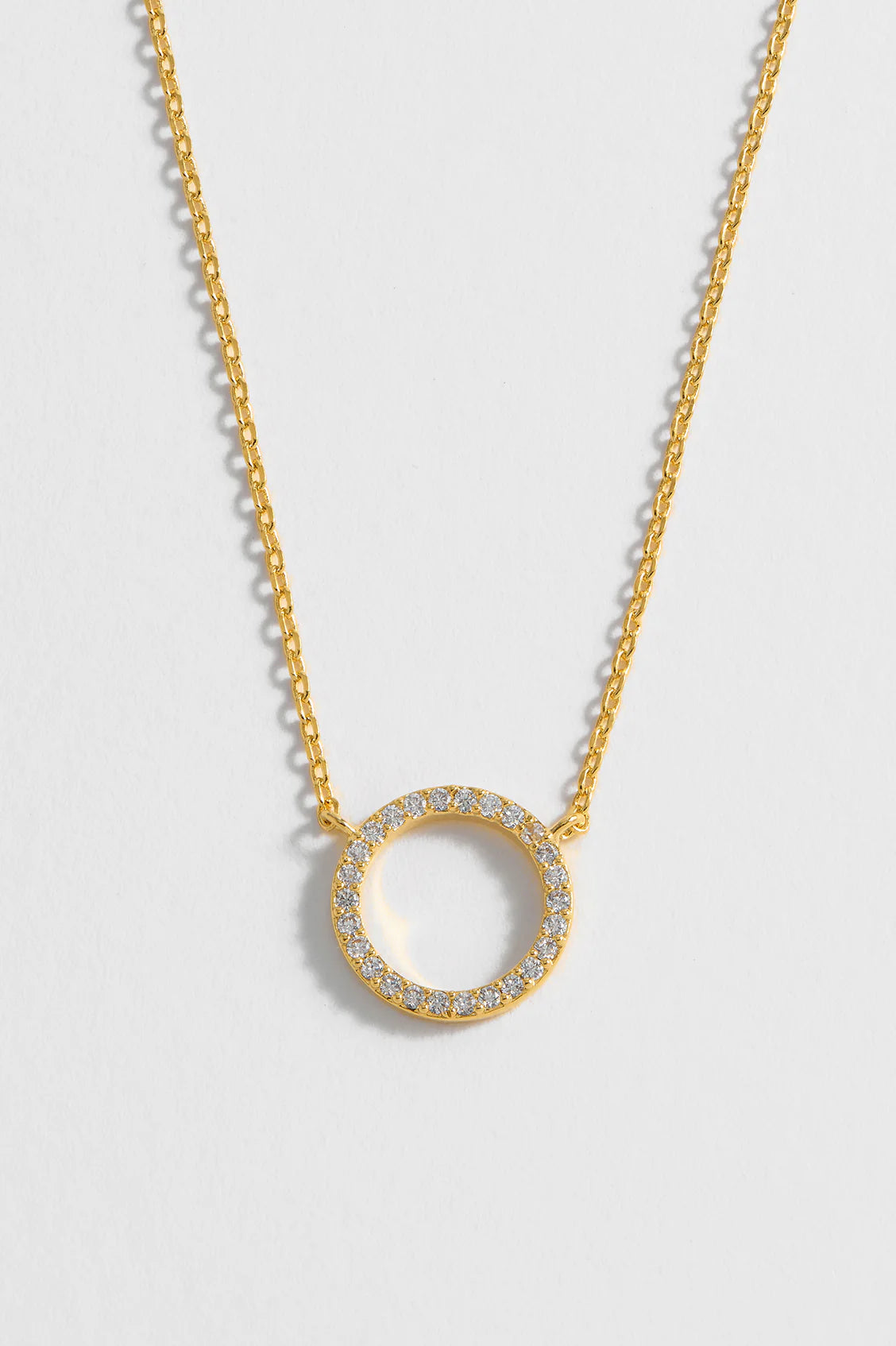 Large Pave Set Circle Cz Gold Plated Necklace