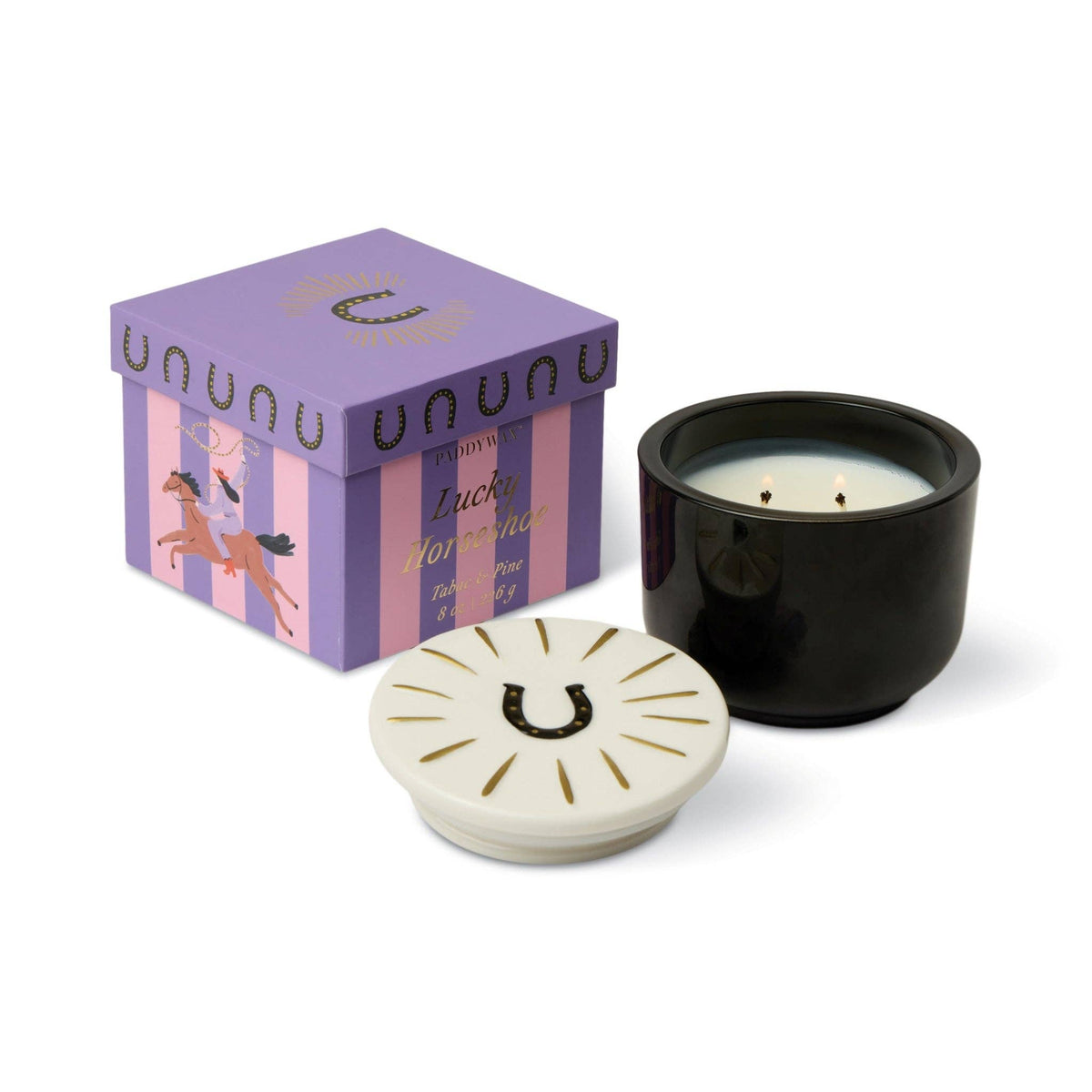 Charmed 8oz/226g Black Glass Candle with Horseshoe Lid - Tabac & Pine