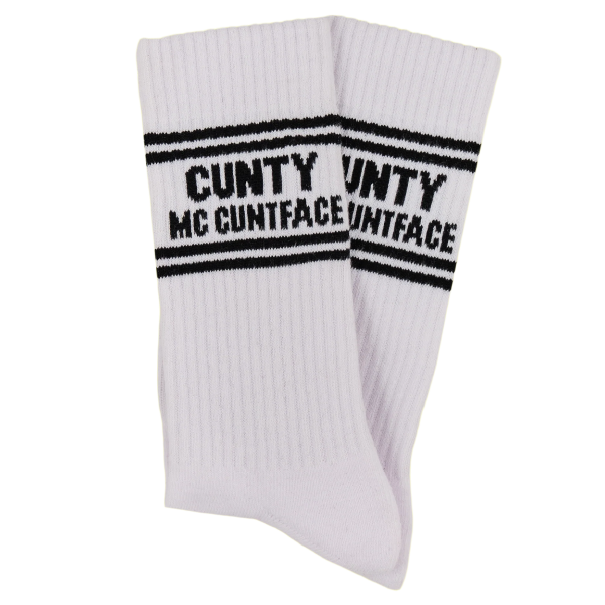 Sweary Sport Socks - Cunty Mc Cuntface: WHITE/BLACK / ONE SIZE (UK 5-11 / EU 38-45 / US 7-12)