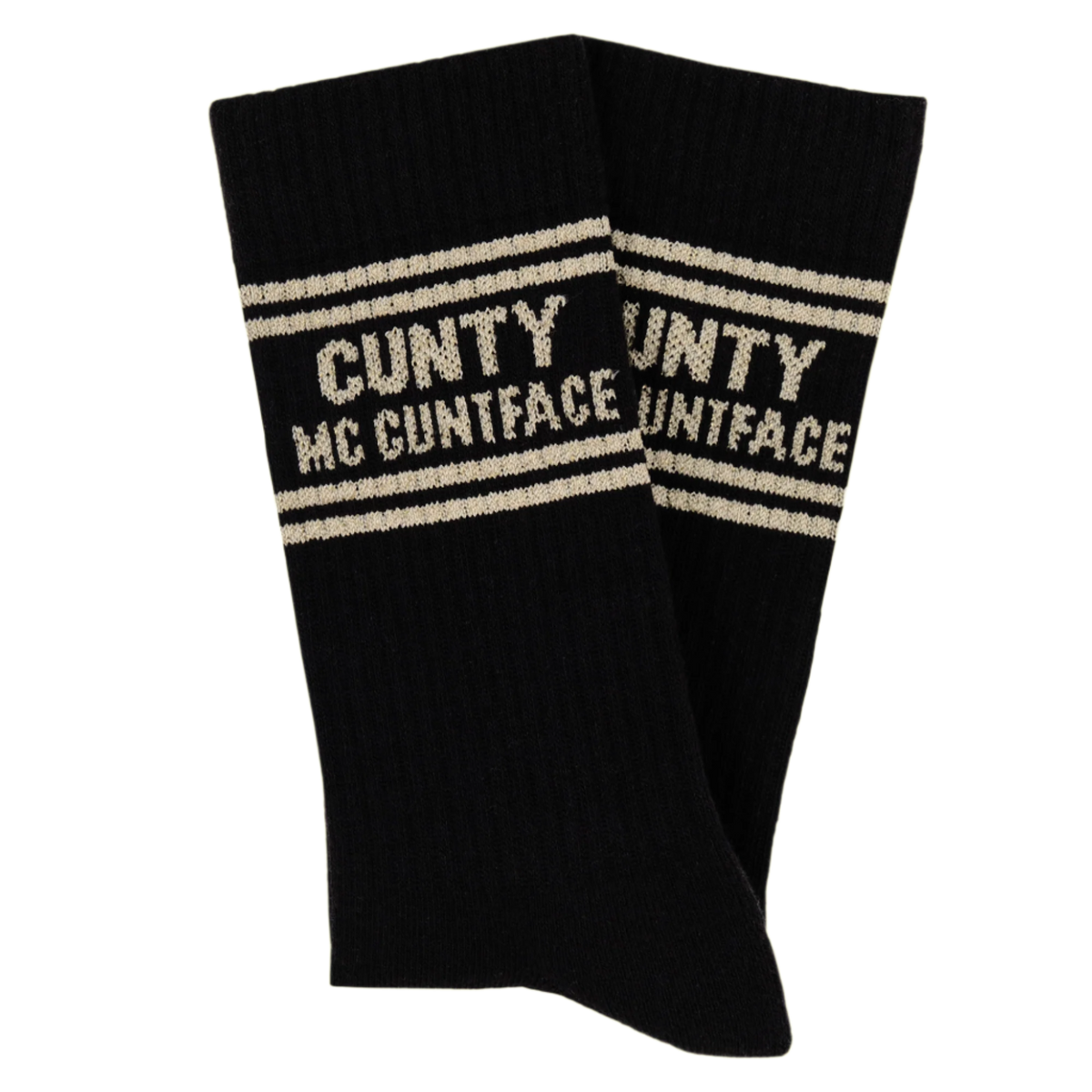 Sweary Sport Socks - Cunty Mc Cuntface: WHITE/BLACK / ONE SIZE (UK 5-11 / EU 38-45 / US 7-12)