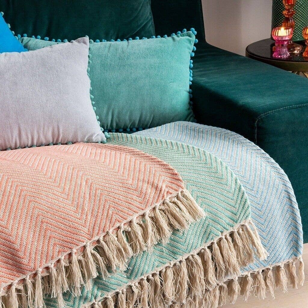 Large Herringbone Throw - Coral