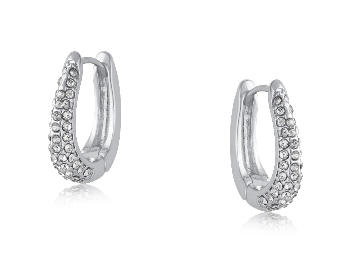 Sofia Silver Pave Oval Hoop Earring 3552
