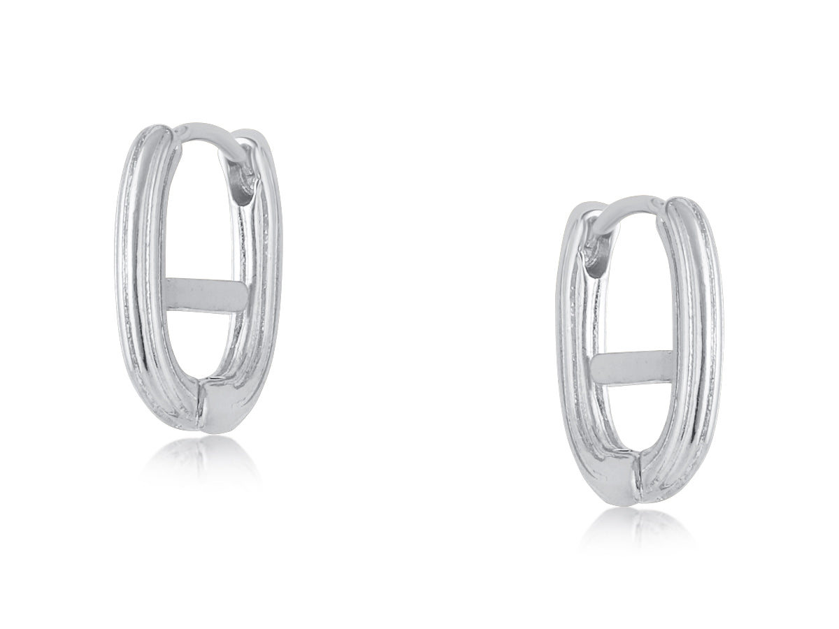 Silver Ridged Oval Hoop Earring 3557