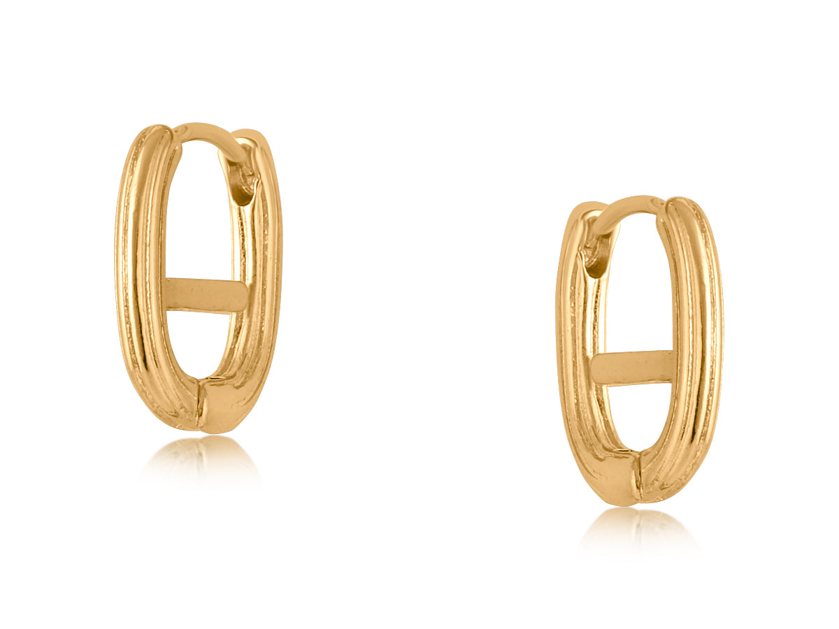 Gold Ridged Oval Hoop Earring 3557